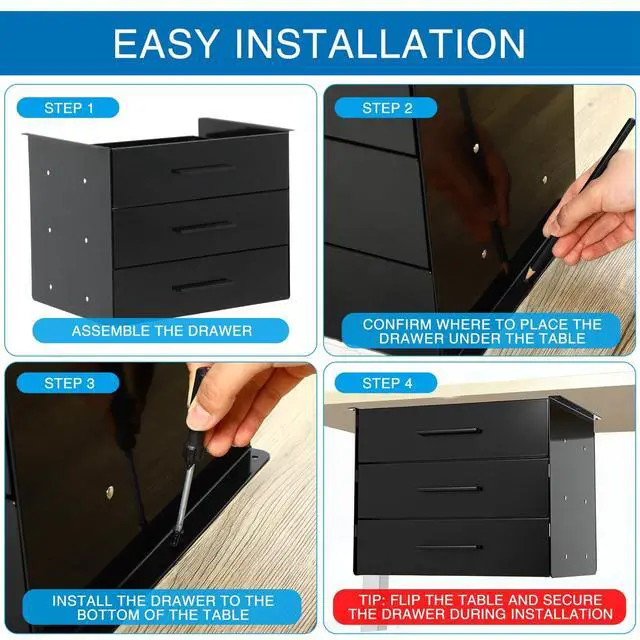 Alt view image 6 of 6 - 16'' Under Desk Drawer Slide-out Steel Under Counter Drawers Storage Organizer Large Hidden Pull-out Tray for Table Desks Home Office Workstation(Black,3 Layer)