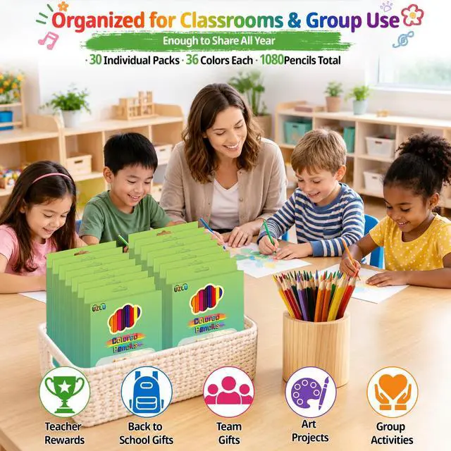 Alt view image 6 of 6 - 1080 Count Colored Pencils Bulk, 30 Packs Colored Pencils, 36 Colors Pre-sharpened Coloring Pencils for Adults, Bulk School Supplies for Teachers, Classroom Prizes, Drawing Sketching Shading
