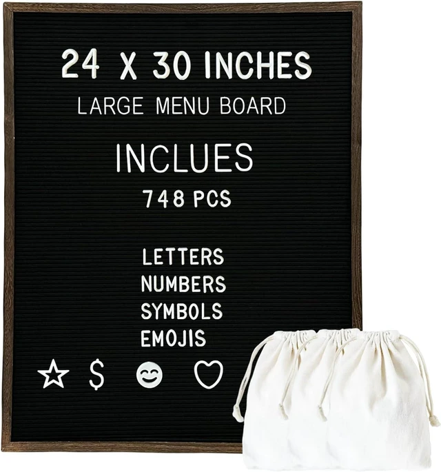 Main image of Large Felt Letter Board 24x30 Inch with 748 letters, Menu Board Letter, Felt Board Message Board, Changeable Letter Board Black Letter Board Sign Restaurant, Office, Barnwood Frame Letterboard
