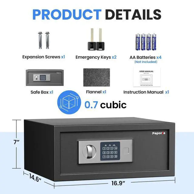 Alt view image 2 of 6 - 0.7 Cubic Feet Safe Box, Digital Security Lock Box with Shelf & Keypad & Combination, Alloy Steel Digital Home Safe for Home, Office, Hotel or Business, 16.9"W x 14.6"D x 7"H