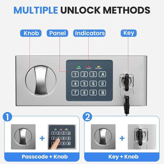 Alt view image 3 of 6 - 0.7 Cubic Feet Safe Box, Digital Security Lock Box with Shelf & Keypad & Combination, Alloy Steel Digital Home Safe for Home, Office, Hotel or Business, 16.9"W x 14.6"D x 7"H