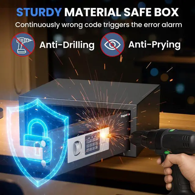 Alt view image 4 of 6 - 0.7 Cubic Feet Safe Box, Digital Security Lock Box with Shelf & Keypad & Combination, Alloy Steel Digital Home Safe for Home, Office, Hotel or Business, 16.9"W x 14.6"D x 7"H