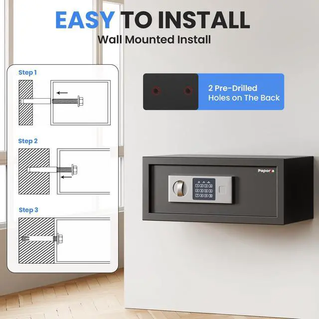 Alt view image 5 of 6 - 0.7 Cubic Feet Safe Box, Digital Security Lock Box with Shelf & Keypad & Combination, Alloy Steel Digital Home Safe for Home, Office, Hotel or Business, 16.9"W x 14.6"D x 7"H