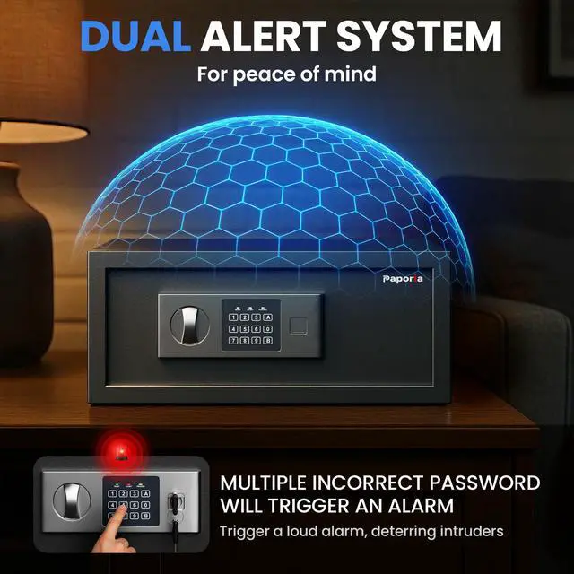 Alt view image 6 of 6 - 0.7 Cubic Feet Safe Box, Digital Security Lock Box with Shelf & Keypad & Combination, Alloy Steel Digital Home Safe for Home, Office, Hotel or Business, 16.9"W x 14.6"D x 7"H