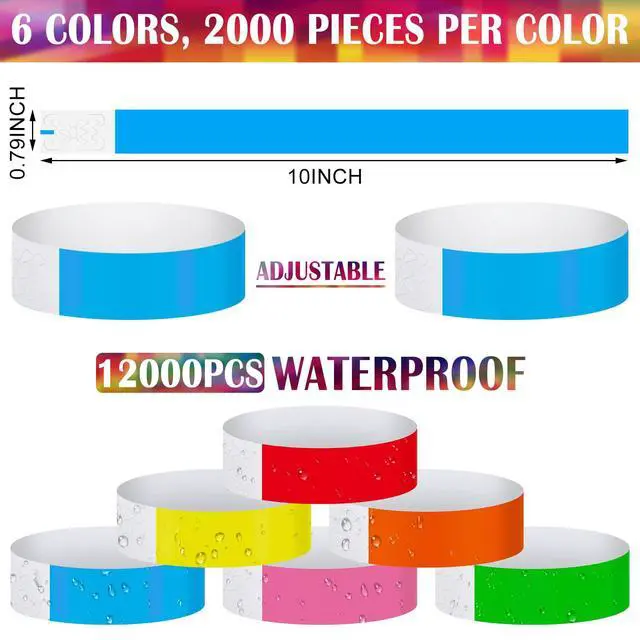 Alt view image 2 of 6 - 12000 Pcs Paper Wristbands for Events Arm Hand Lightweight Neon Colored Concert Party Wristbands Adhesive Paper Bracelets Waterproof(Bright Color)