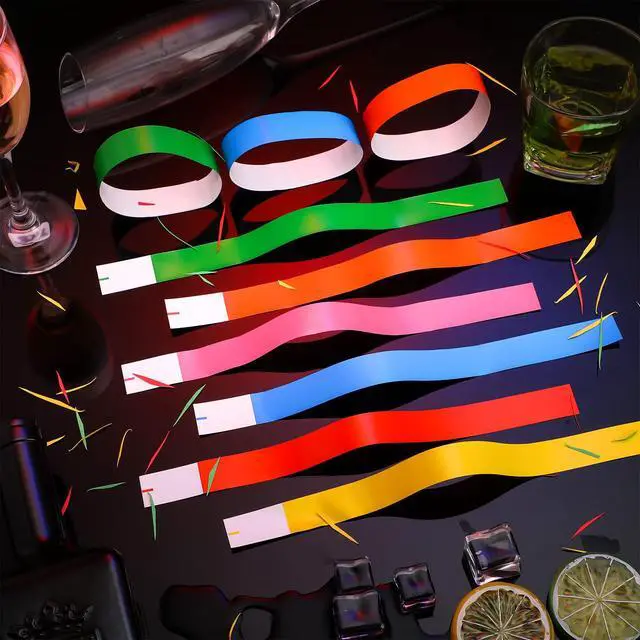Alt view image 3 of 6 - 12000 Pcs Paper Wristbands for Events Arm Hand Lightweight Neon Colored Concert Party Wristbands Adhesive Paper Bracelets Waterproof(Bright Color)