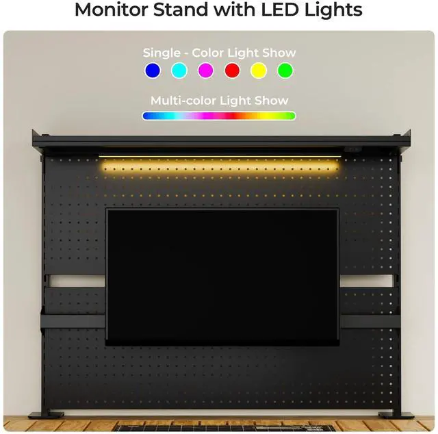 Alt view image 6 of 6 - Desk Pegboard Dual Monitor Stand 43x34 Black | Steel pegboard with dual monitor stands, privacy panel and 4 modular accessories for organized gaming and office setups