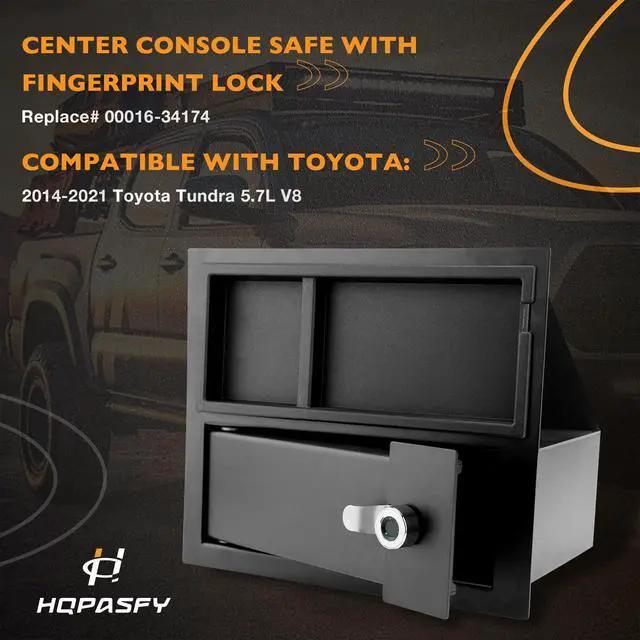 Alt view image 2 of 6 - Center Console Safe Vault Safe Box With Fingerprint Lock | Compatible with 2014-2021 Toyota Tundra 5.7L V8 Replace# 00016-34174 Secure Storage for Valuables, and Personal Items