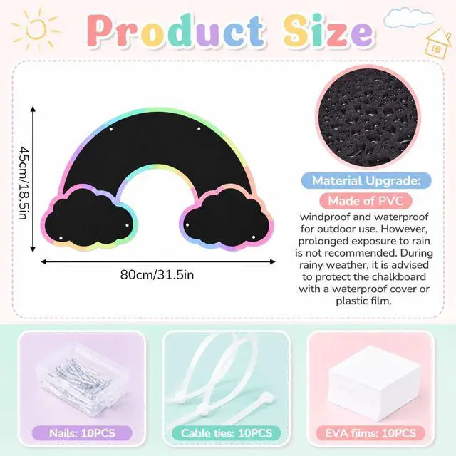 Alt view image 2 of 6 - Giant Outdoor Chalkboard for Kids, 31.5 x 18.5 Inch Large Rainbow Chalkboard Weatherproof Art Easel Wall Mounted for Toddler Classroom Back to School Gift Decor Indoor Outdoor