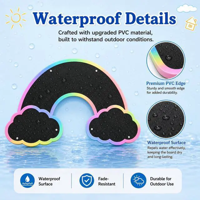 Alt view image 3 of 6 - Giant Outdoor Chalkboard for Kids, 31.5 x 18.5 Inch Large Rainbow Chalkboard Weatherproof Art Easel Wall Mounted for Toddler Classroom Back to School Gift Decor Indoor Outdoor