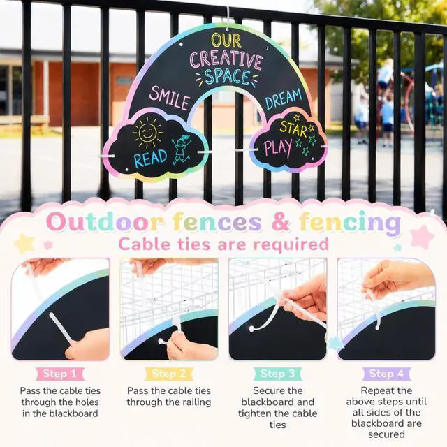 Alt view image 5 of 6 - Giant Outdoor Chalkboard for Kids, 31.5 x 18.5 Inch Large Rainbow Chalkboard Weatherproof Art Easel Wall Mounted for Toddler Classroom Back to School Gift Decor Indoor Outdoor