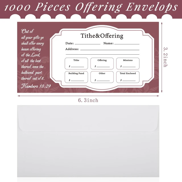 Alt view image 2 of 6 - 1000 Count Tithes and Offering Envelopes for Church Tithe Donation My Offering Bill Size Checks and Cash Envelopes for Religious Occasions(Simple)
