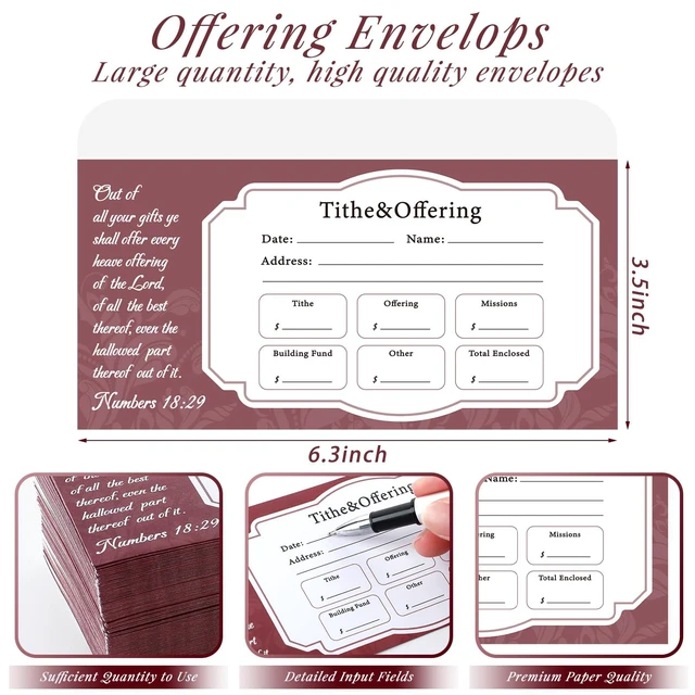 Alt view image 3 of 6 - 1000 Count Tithes and Offering Envelopes for Church Tithe Donation My Offering Bill Size Checks and Cash Envelopes for Religious Occasions(Simple)