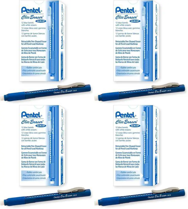 Main image of Clic Eraser Grip, Retractable Eraser, Blue Barrel, Box of 12 (ZE22C) (Pack of 4)