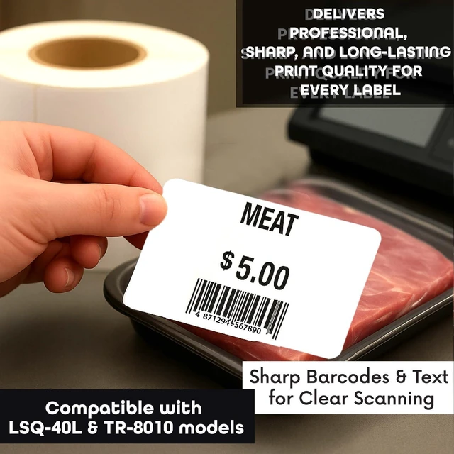 Alt view image 3 of 6 - Torrey TR-8010 Printing Scale Labels | Direct Thermal Label Rolls 58mm x 40mm | UPC Standard Blank Scale Labels for Torrey LSQ-40L Scales | 700 Labels/Roll | Made in USA | 24 Rolls