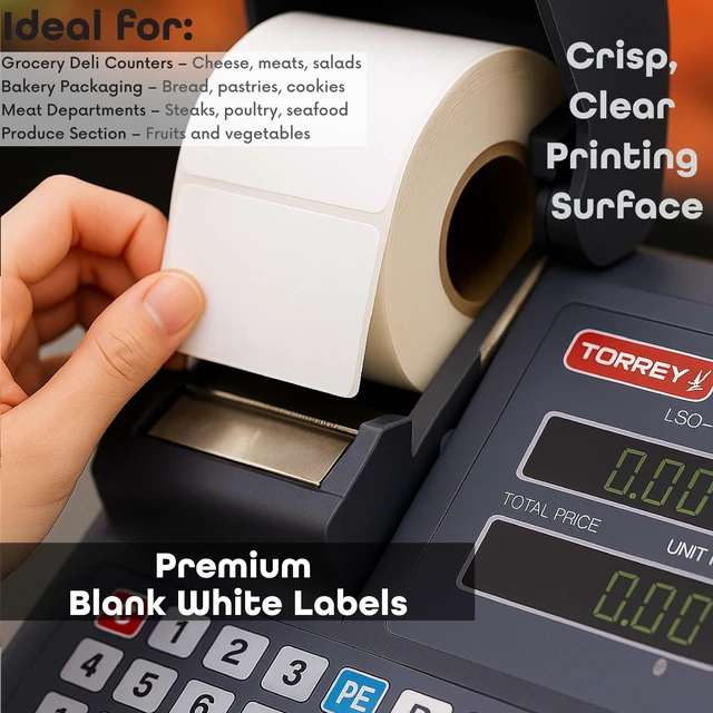 Alt view image 4 of 6 - Torrey TR-8010 Printing Scale Labels | Direct Thermal Label Rolls 58mm x 40mm | UPC Standard Blank Scale Labels for Torrey LSQ-40L Scales | 700 Labels/Roll | Made in USA | 24 Rolls