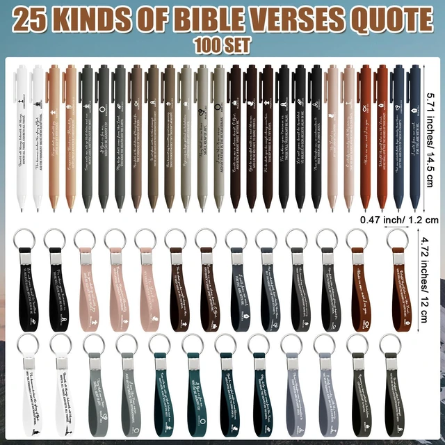 Alt view image 2 of 6 - 300 Pcs/100 Set Christian Gift Bulk Bible Verse Pen Keychain & Scripture Bookmark Back to School, Appreciation, Church Party Favors for Men Women Pastor VBS Sunday School Teacher Bible Study(English)