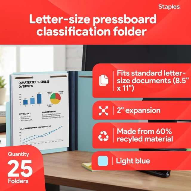 Alt view image 2 of 6 - ® 60% Recycled Pressboard Classification Folder, 2" Expansion, Letter Size, Blue, 25/Box (ST384868/384868)