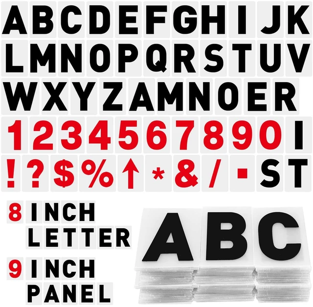 Main image of 300 Pcs Sign Letter Printed on Marquee Flexible Outdoor Black Portable Sign Board Plastic Changeable Letters and Numbers Punctuation Acrylic Numbers(8'', 9'')