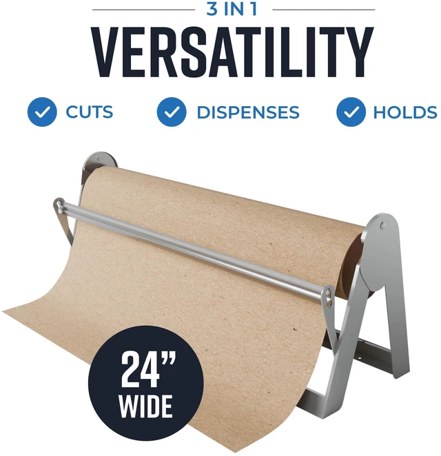 Alt view image 2 of 6 - 24 Inches All Paper Roll Dispenser and Cutter Made of Heavy-Duty Steel Frame & Sharp Blade. Holds, Dispenses & Cuts. Wall Mountable & Non-Slip Tabletop. Up to 1000ft Rolls