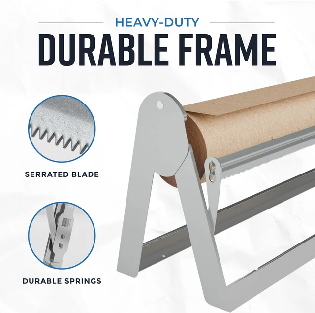 Alt view image 4 of 6 - 24 Inches All Paper Roll Dispenser and Cutter Made of Heavy-Duty Steel Frame & Sharp Blade. Holds, Dispenses & Cuts. Wall Mountable & Non-Slip Tabletop. Up to 1000ft Rolls