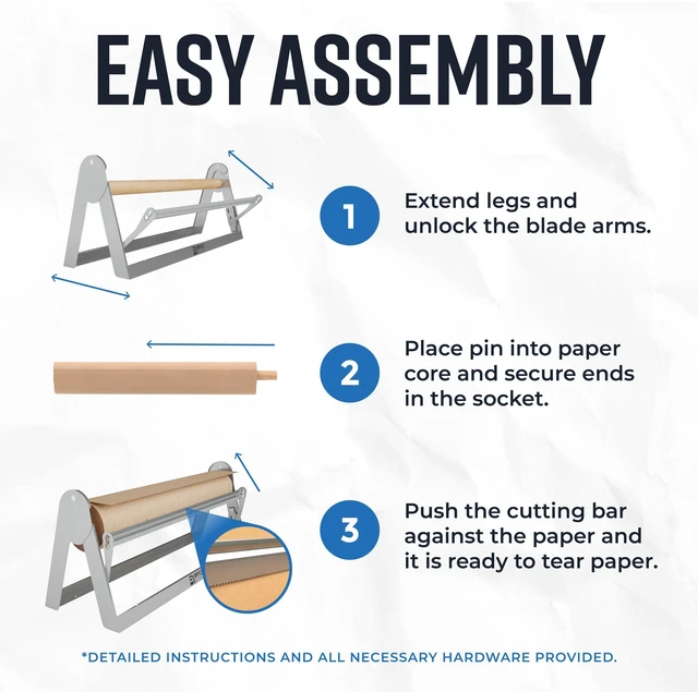 Alt view image 6 of 6 - 24 Inches All Paper Roll Dispenser and Cutter Made of Heavy-Duty Steel Frame & Sharp Blade. Holds, Dispenses & Cuts. Wall Mountable & Non-Slip Tabletop. Up to 1000ft Rolls