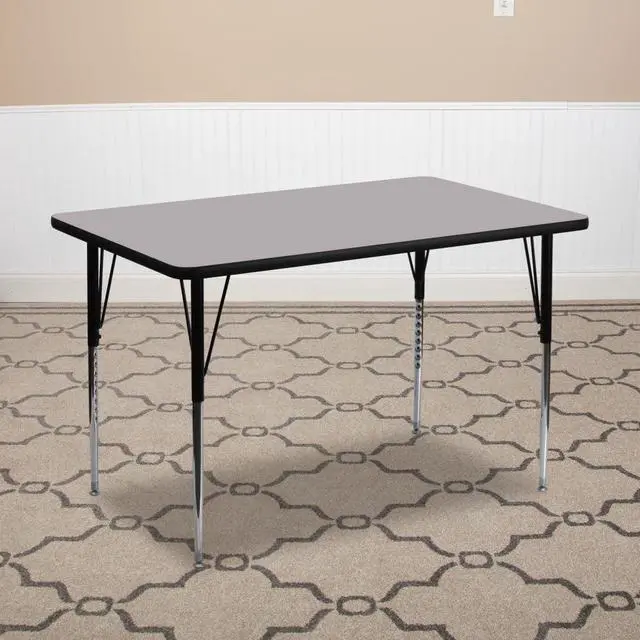 Alt view image 2 of 6 - 24''W x 48''L Rectangular Grey Thermal Laminate Activity Table - Standard Height Adjustable Legs