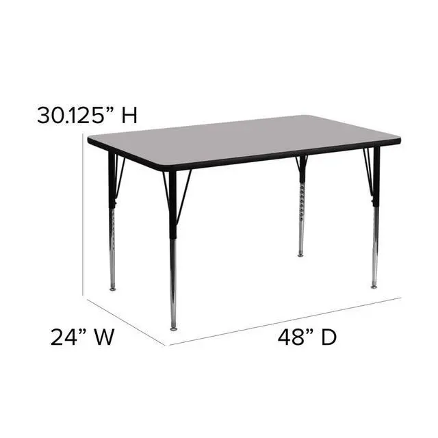 Alt view image 3 of 6 - 24''W x 48''L Rectangular Grey Thermal Laminate Activity Table - Standard Height Adjustable Legs