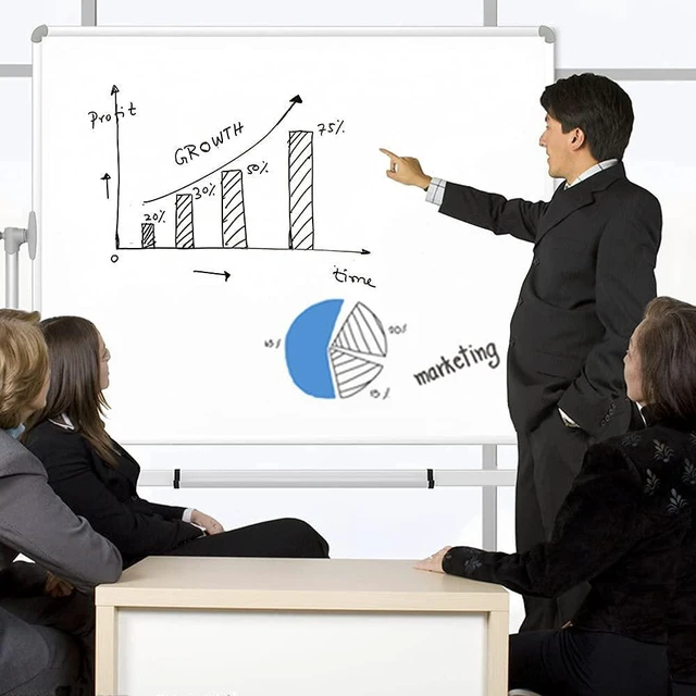 Alt view image 5 of 6 - Double-Sided Magnetic Mobile Whiteboard on Wheels, 48 x 36 Inches | Rolling Dry Erase Board with Stand for School Office Home 4' x 3'