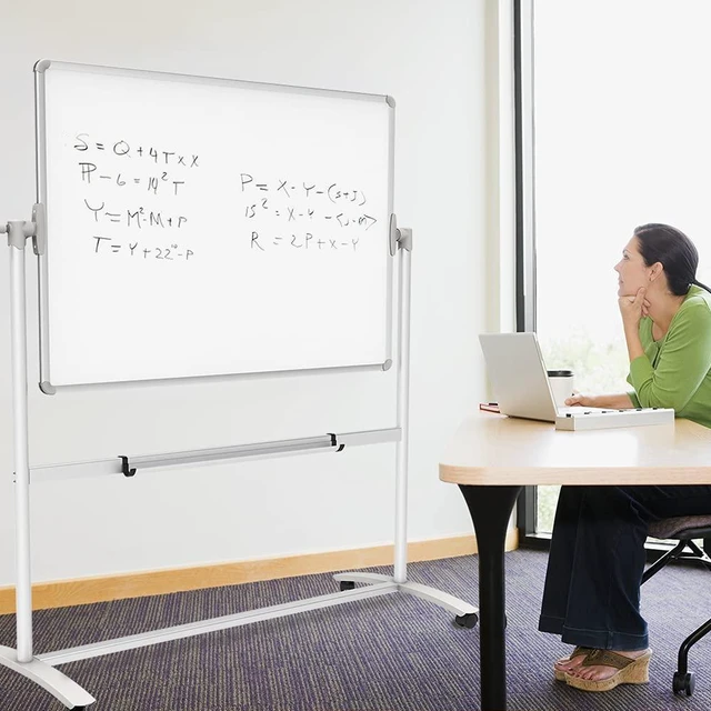 Alt view image 6 of 6 - Double-Sided Magnetic Mobile Whiteboard on Wheels, 48 x 36 Inches | Rolling Dry Erase Board with Stand for School Office Home 4' x 3'