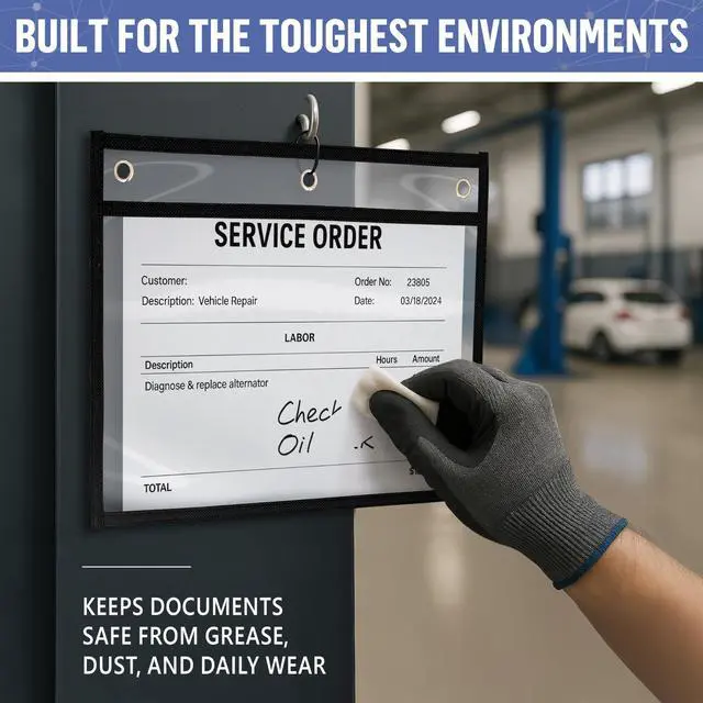 Alt view image 5 of 6 - 50 Pack Horizontal Job Ticket Holders 8.5x11 - Landscape Shop Ticket Holders 8 1/2 x 11 - Work Order Plastic Sleeves for Documents - Dry Erase Pocket Sleeve - Dry Erase Sleeves Clear Pocket Sleeve