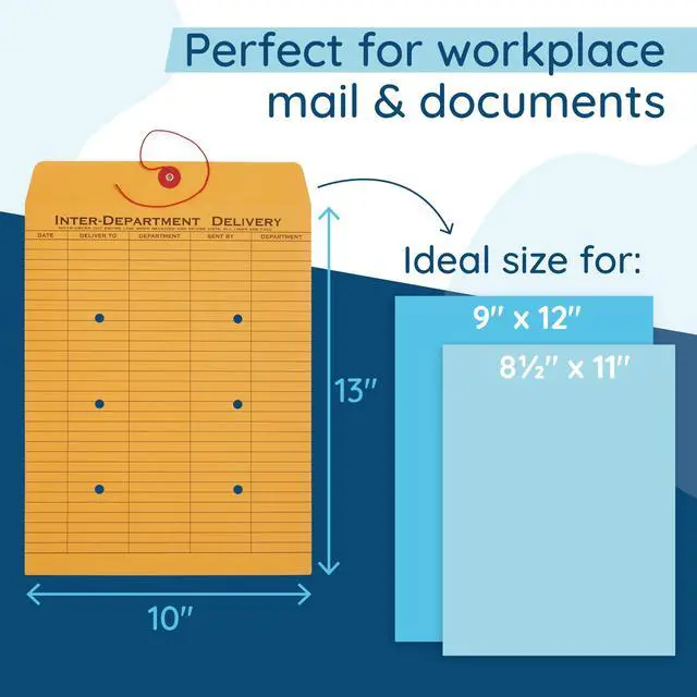 Alt view image 2 of 6 - Interdepartment Envelopes with String Tie 10 x 13 Inches, Brown Kraft Interoffice Envelopes with string 10x13 Reuseable,100 Count (Pack of 2)