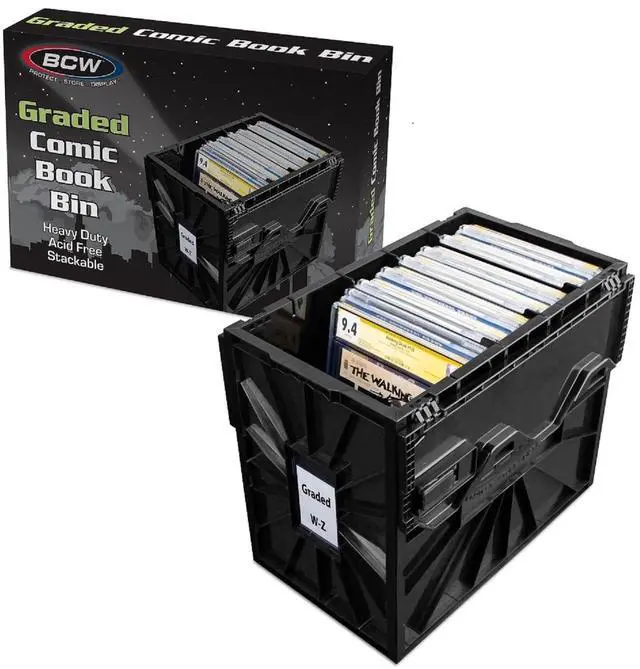 Main image of Graded Comic Book Bin with Partition Black (1 Pack) | Holds Up To 30 Graded Comics | Stackable Comic Book Box Storage for CGC, CBCS & Slabs