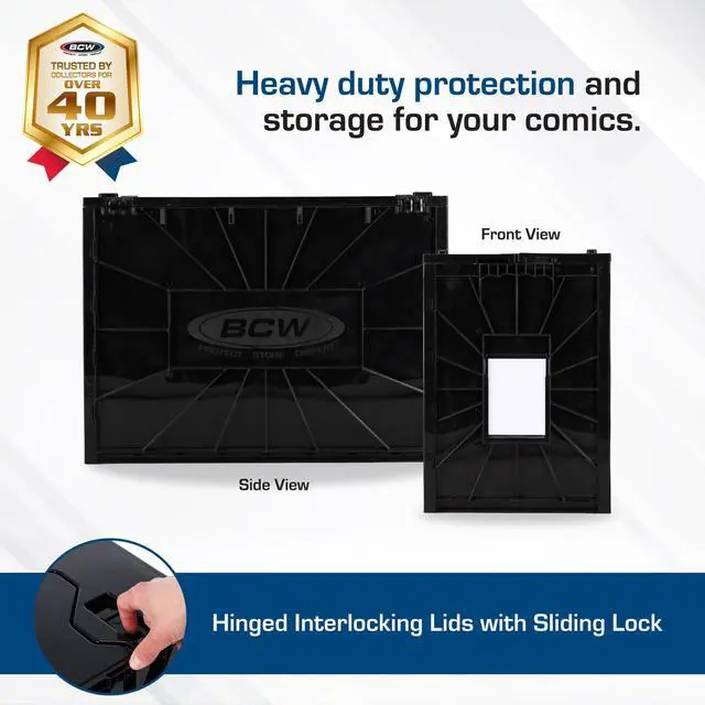 Alt view image 3 of 6 - Graded Comic Book Bin with Partition Black (1 Pack) | Holds Up To 30 Graded Comics | Stackable Comic Book Box Storage for CGC, CBCS & Slabs