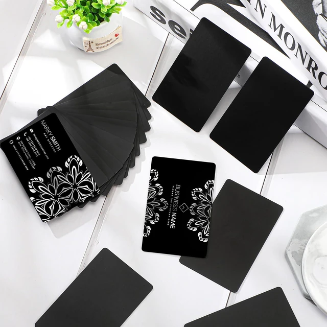 Alt view image 2 of 6 - 400 Pieces Black Metal Business Card Blanks for Laser Engraving, 0.8 mm Thick Anodized Aluminum Blank Cards, 3.4 x 2.1 Inch Custom Metal Name Cards for Business, Gift Tags, DIY Crafts
