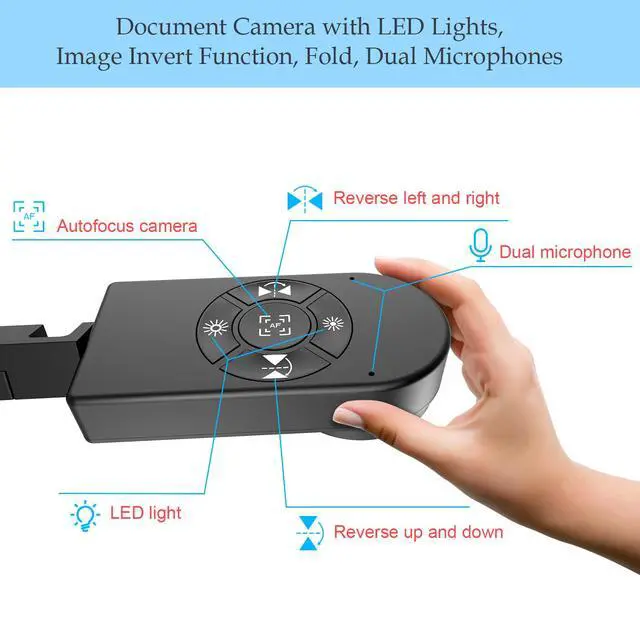 Alt view image 3 of 6 - 8MP USB Document Camera for Teachers and Classroom for A3 A4 Size with Dual Mic, 3-Level LED Light, Up and Down, Left and Right Image Inversion, for Distance Teaching & Learning
