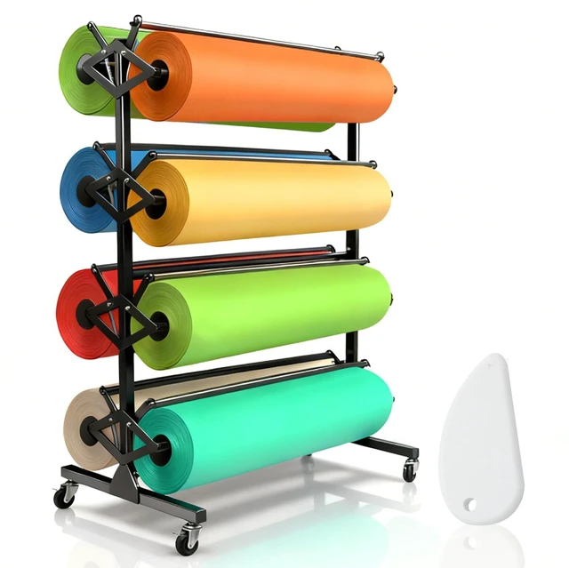 Main image of Large Paper Roll Dispenser Holder, Butcher Paper Roll Rack & Cutter | 8 Racks Holds Up to 36'' W x 9" Dia, Great for Butcher, Craft, Gift Wrap & Art Kraft