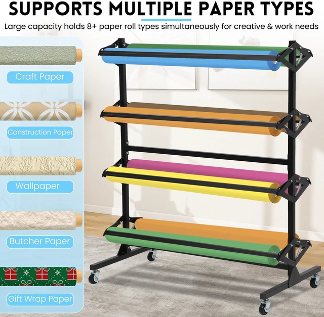 Alt view image 3 of 5 - Large Paper Roll Dispenser Holder, Butcher Paper Roll Rack & Cutter | 8 Racks Holds Up to 36'' W x 9" Dia, Great for Butcher, Craft, Gift Wrap & Art Kraft