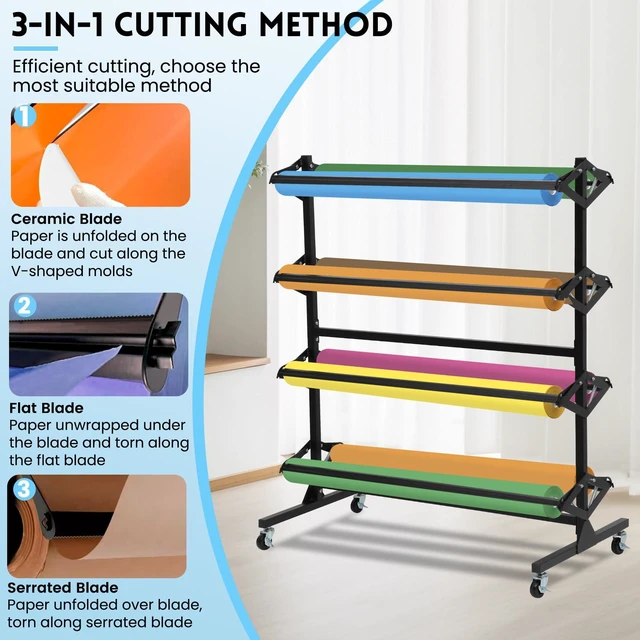 Alt view image 5 of 5 - Large Paper Roll Dispenser Holder, Butcher Paper Roll Rack & Cutter | 8 Racks Holds Up to 36'' W x 9" Dia, Great for Butcher, Craft, Gift Wrap & Art Kraft