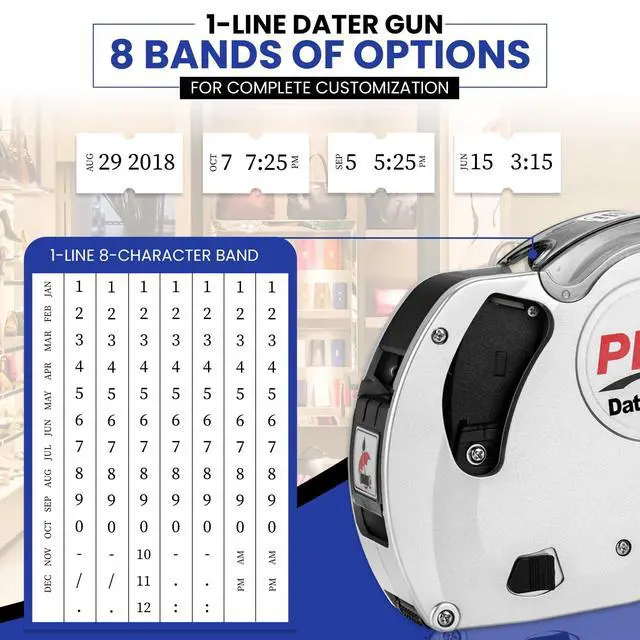 Alt view image 3 of 6 - Plus 1-Line Date Marking Gun with Labels Kit - Compares to Monarch 1131-01 Band Includes 1-Line 8-Character Band Date Labeler Gun, 9,000 Blank White Labels, a Label Scraper, and an Extra Inker