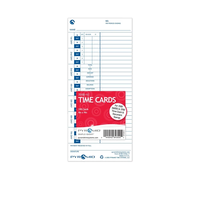 Alt view image 3 of 5 - 30% Recycled Time Cards (35100-10PK5) - 500 Cards | For Pyramid Models 3500, 3500ss, 3600SS, 3700 Time Clock and Document Stamp, Single Sided Time Sheets (4 X 9 In), 500 Cards