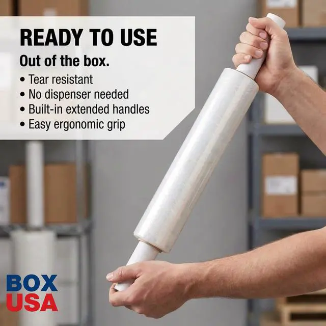 Alt view image 2 of 6 - Stretch Wrap Extra Wide Stretch Film Roll (4 Rolls) - 20 in Wide & 1000 ft long Clear Plastic Wrap with Handles for Pallet Wrapping Shipping Moving