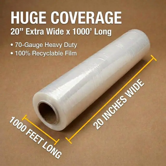 Alt view image 3 of 6 - Stretch Wrap Extra Wide Stretch Film Roll (4 Rolls) - 20 in Wide & 1000 ft long Clear Plastic Wrap with Handles for Pallet Wrapping Shipping Moving