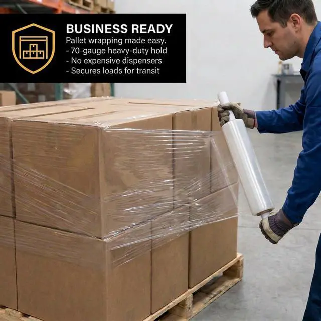 Alt view image 6 of 6 - Stretch Wrap Extra Wide Stretch Film Roll (4 Rolls) - 20 in Wide & 1000 ft long Clear Plastic Wrap with Handles for Pallet Wrapping Shipping Moving