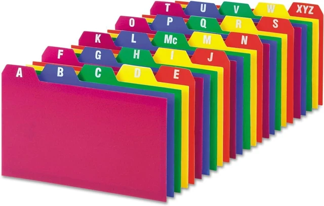 Main image of Poly Index Card Guide Set,3 x 5 Inches,A-Z,1/5 Inch Cut Tabs,Assorted Colors,25 per Set (73153),(Pack of 12)