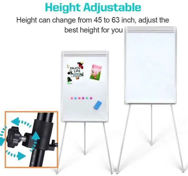 Alt view image 2 of 6 - Whiteboard Easel 36" x 24" Height Adjustable, Magnetic Dry Erase Easel | Portable Tripod White Board Easel 36"x24" with 25-sheet Flipchart Paper Pad, Magnets & Eraser, for Classroom Workplace Home