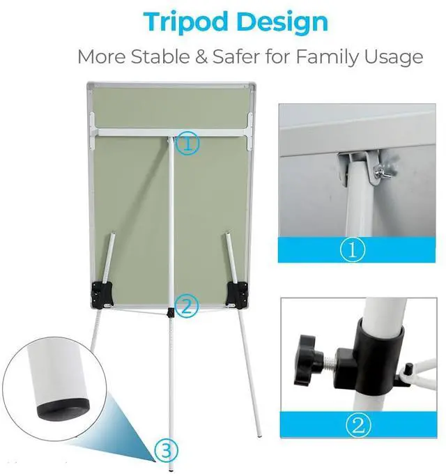 Alt view image 3 of 6 - Whiteboard Easel 36" x 24" Height Adjustable, Magnetic Dry Erase Easel | Portable Tripod White Board Easel 36"x24" with 25-sheet Flipchart Paper Pad, Magnets & Eraser, for Classroom Workplace Home