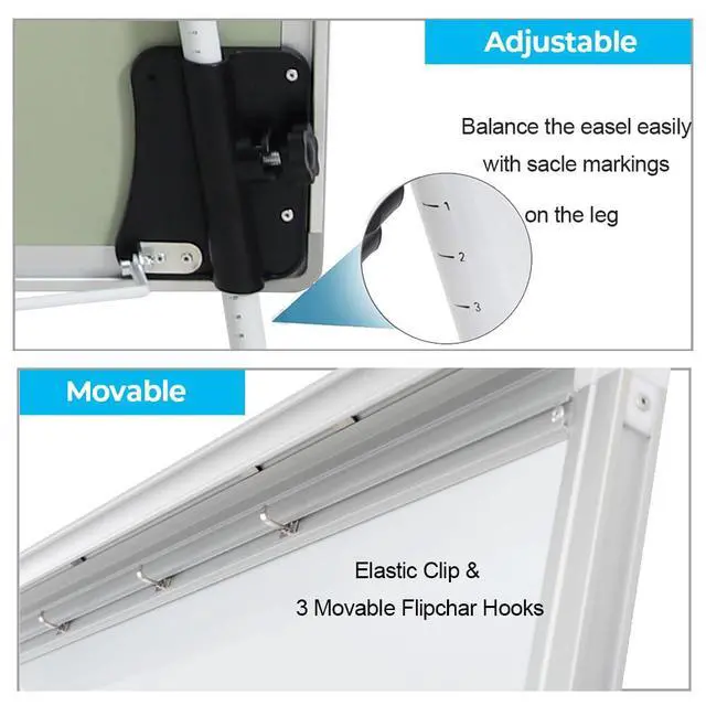 Alt view image 4 of 6 - Whiteboard Easel 36" x 24" Height Adjustable, Magnetic Dry Erase Easel | Portable Tripod White Board Easel 36"x24" with 25-sheet Flipchart Paper Pad, Magnets & Eraser, for Classroom Workplace Home