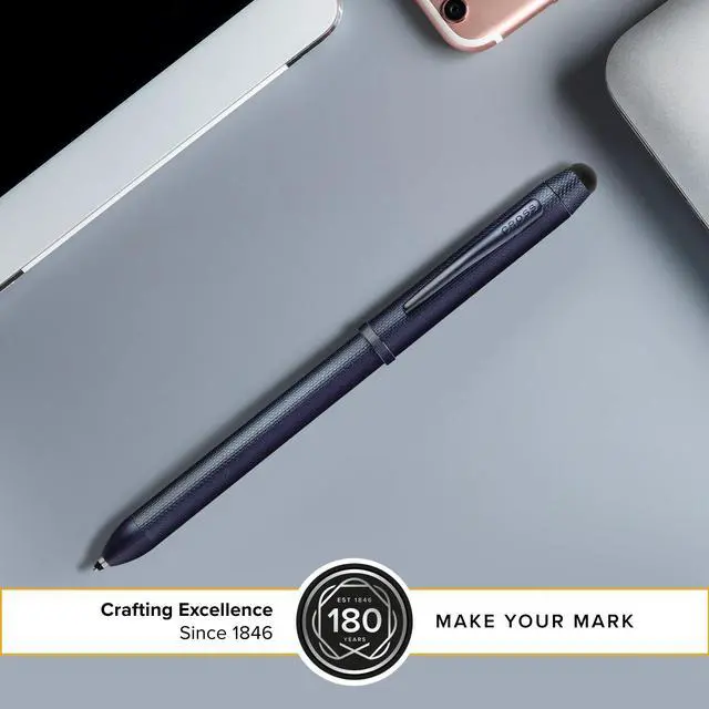 Alt view image 3 of 6 - Tech3+ Dark Blue PVD Multifunction Pen - Multifunctional Pen & Pencil for Versatile Use - Multiple Writing Tips - 2-Way Rotation Mechanism - Built-In Stylus - Corporate Gifts - Black Ink