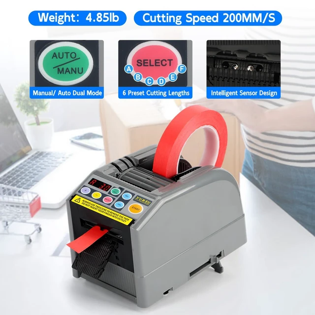 Alt view image 3 of 6 - 2026 Upgraded Ceramic Roller Tape Cutter Machine, Semi-Automatic Tape Dispenser (6-60mm Width, 5-999mm Length) for Shipping, Office, Craft & Home